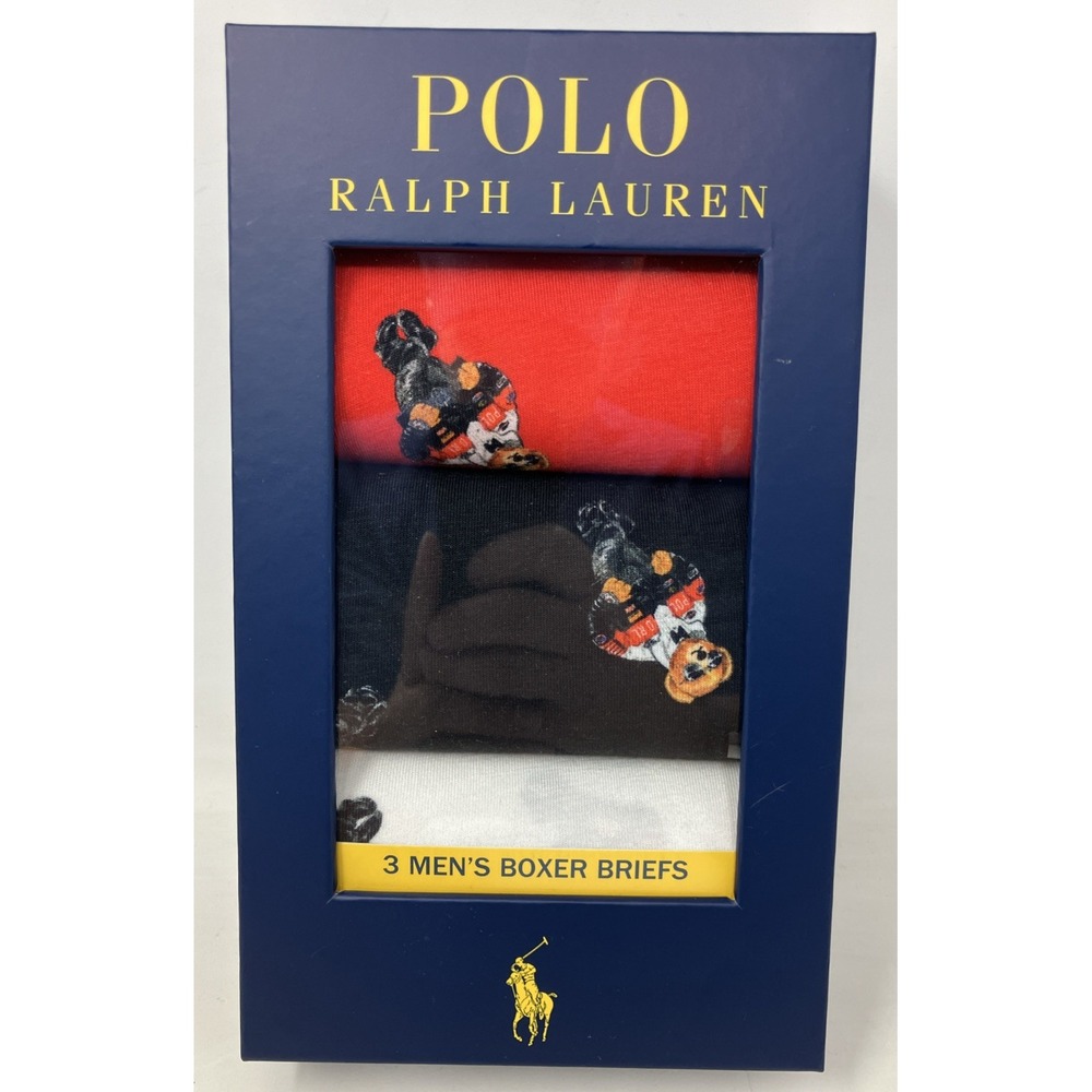 Polo Ralph Lauren Boxer Briefs Racing Bear Logo Print 3 Pack Men's Medium NEW